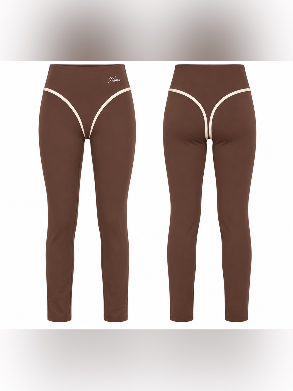 Nama High-Waist Brown Shaping Leggings with Cream Contrast Trim